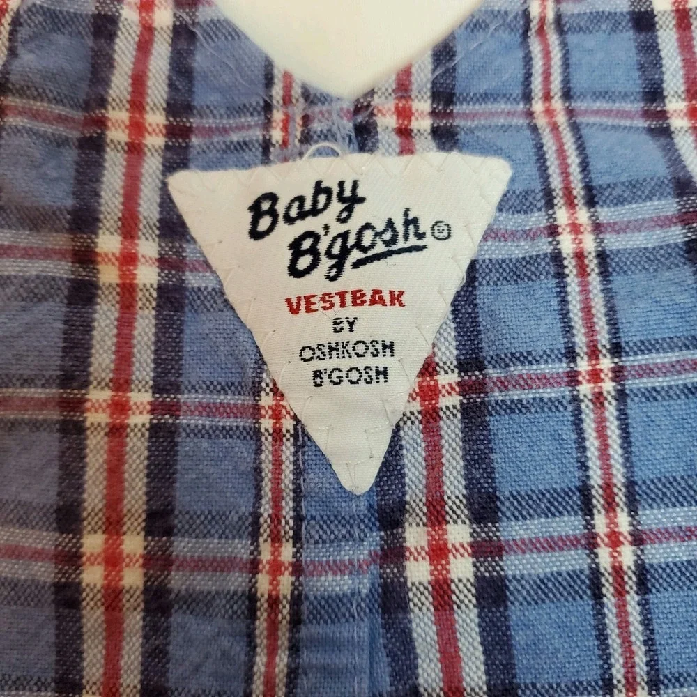 Vintage Osh Kosh Bgosh‎ Blue Red Plaid Short Overalls Vestbak 12 Months
